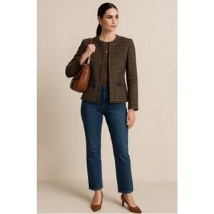 ’S MaxMara Brown Tweed Wool Blazer Women’s 2 Cropped Zip Jacket